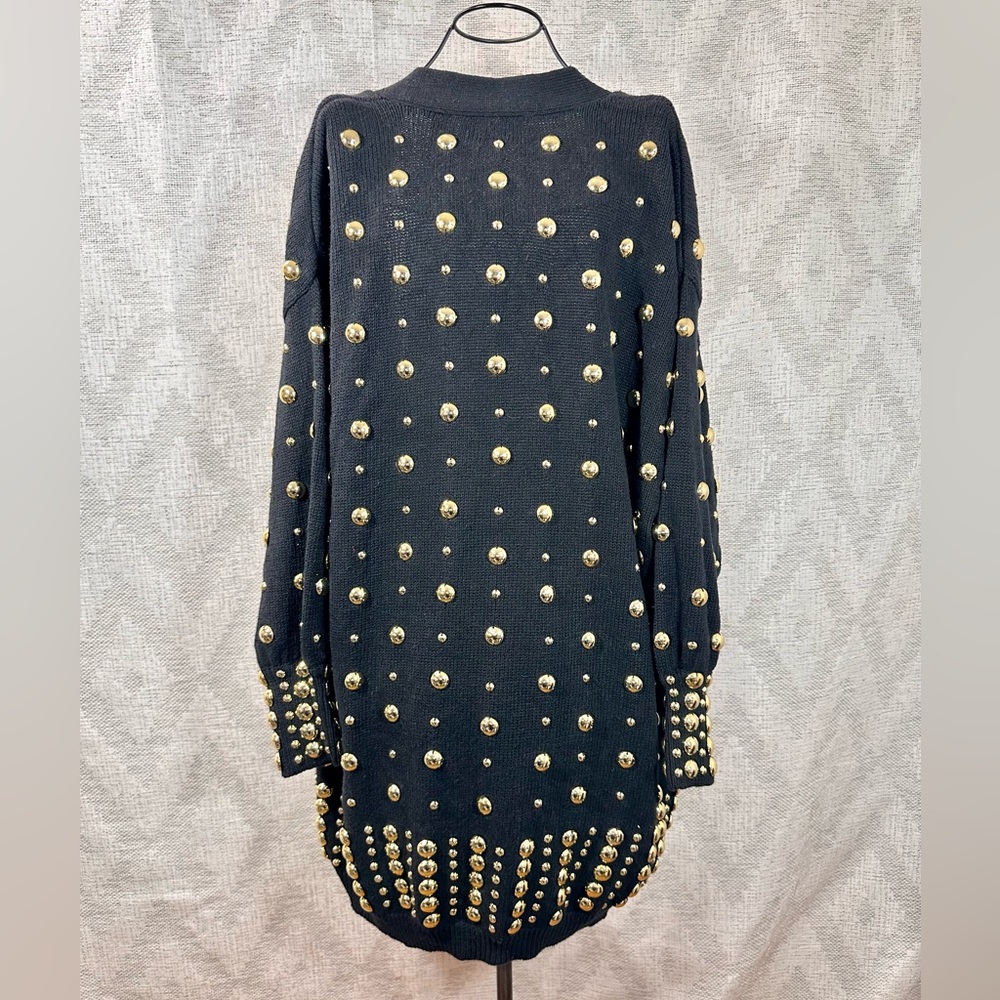 Vintage Bonnie Boerer & Company gold studded black knit cardigan size M - Picture 2 of 10